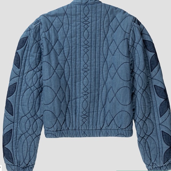 Free People Quinn Quilted Jacket Denim Indigo Combo Size Small NWT - Picture 3 of 13